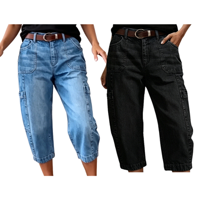 👖 LIMITED-TIME 50% OFF! ✨ Women's Casual Stretchy Cropped Denim Pants – Barrel Fit, Mid-Waist, Multi-Pockets 🌿