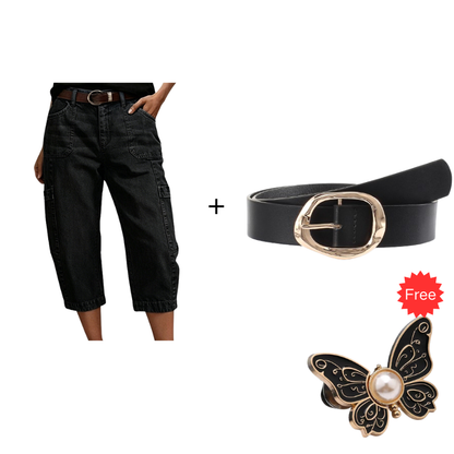 👖 LIMITED-TIME 50% OFF! ✨ Women's Casual Stretchy Cropped Denim Pants – Barrel Fit, Mid-Waist, Multi-Pockets 🌿