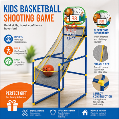 🎉 2026 Sale — Over 56,000 Sold!🏀Kids' Indoor Basketball Arcade – Auto Ball Return, 4 Balls + Pump 🎯