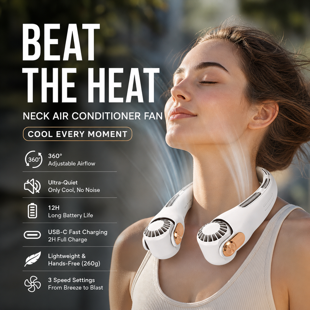 🌀 LIMITED-TIME 50% OFF! 💥 360° Rotating Neck Fan – Ultra Quiet, 3 Speeds, Hands-Free, Long Battery ✨