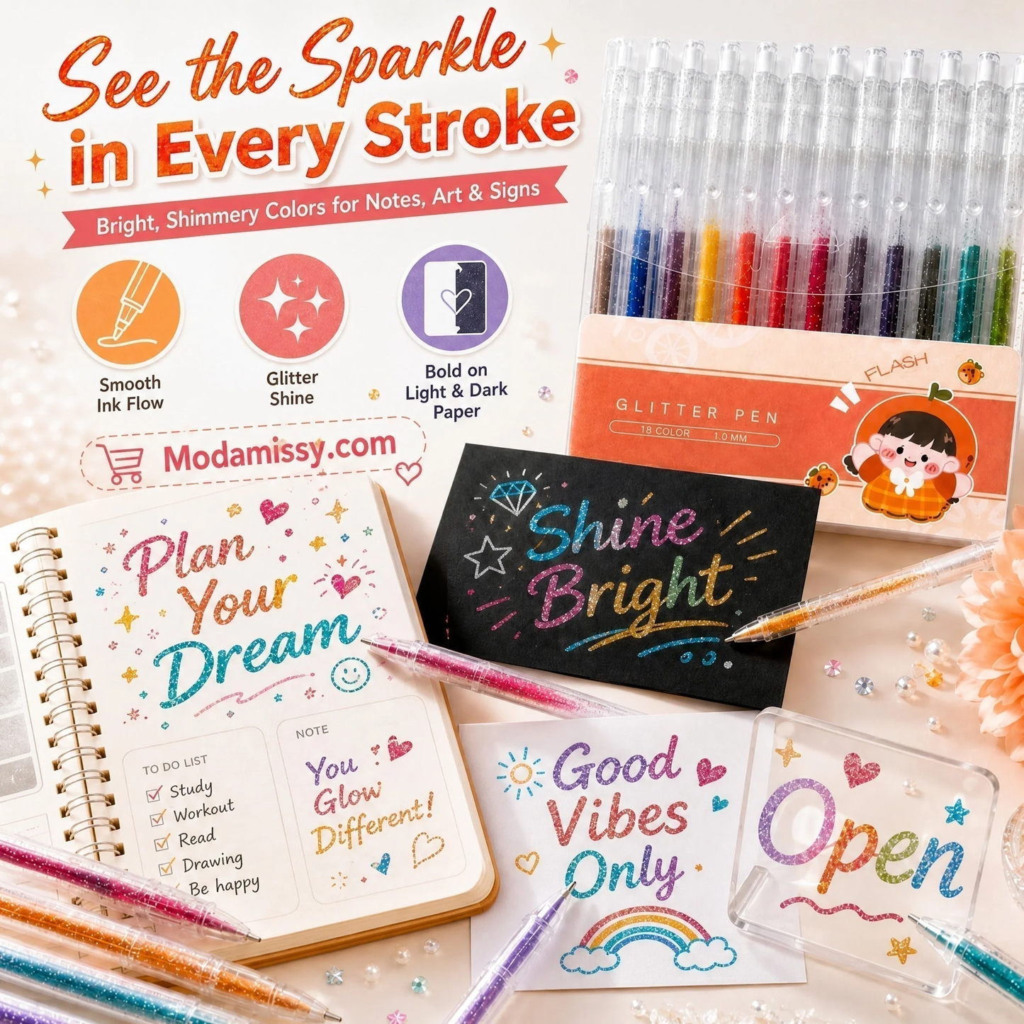🎨 50% OFF Smooth Glitter Gel Pens 🎁