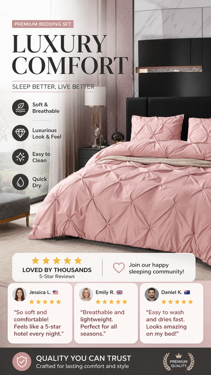 🎁2026 New Arrivals 50% OFF💥Bedsure Soft Pintuck Duvet Set