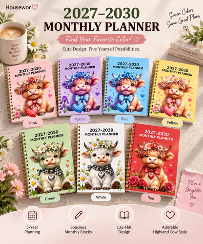 🐮 50% OFF 🌟 Adorable Highland Cow 5-Year Planner (2027–2030) ✨