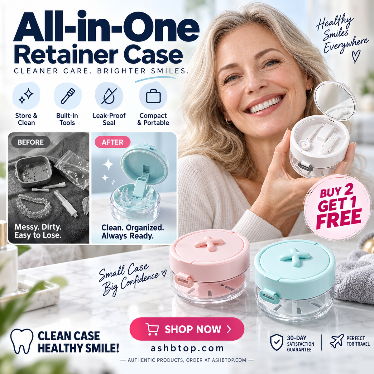 🔥Last Day Special Price £12.99!✨50K+ SOLD!🦷All-in-One Retainer Storage Case — Soaking Compartment, Built-in Mirror & Cleaning Tools