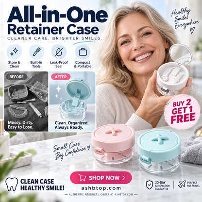 🔥Last Day Special Price £12.99!✨50K+ SOLD!🦷All-in-One Retainer Storage Case — Soaking Compartment, Built-in Mirror & Cleaning Tools