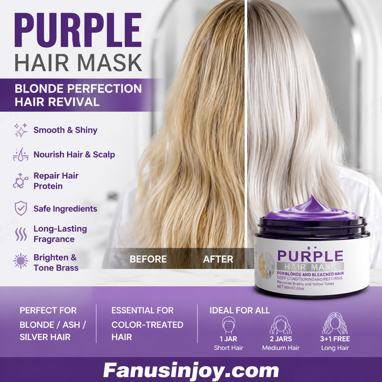 🏆 Last Day Special Price £9.99 ! ✨Moisturizing Purple Hair Mask with Long-Lasting Scent, Anti-Brass Deep Conditioning Mask for Blonde Bleached Hair