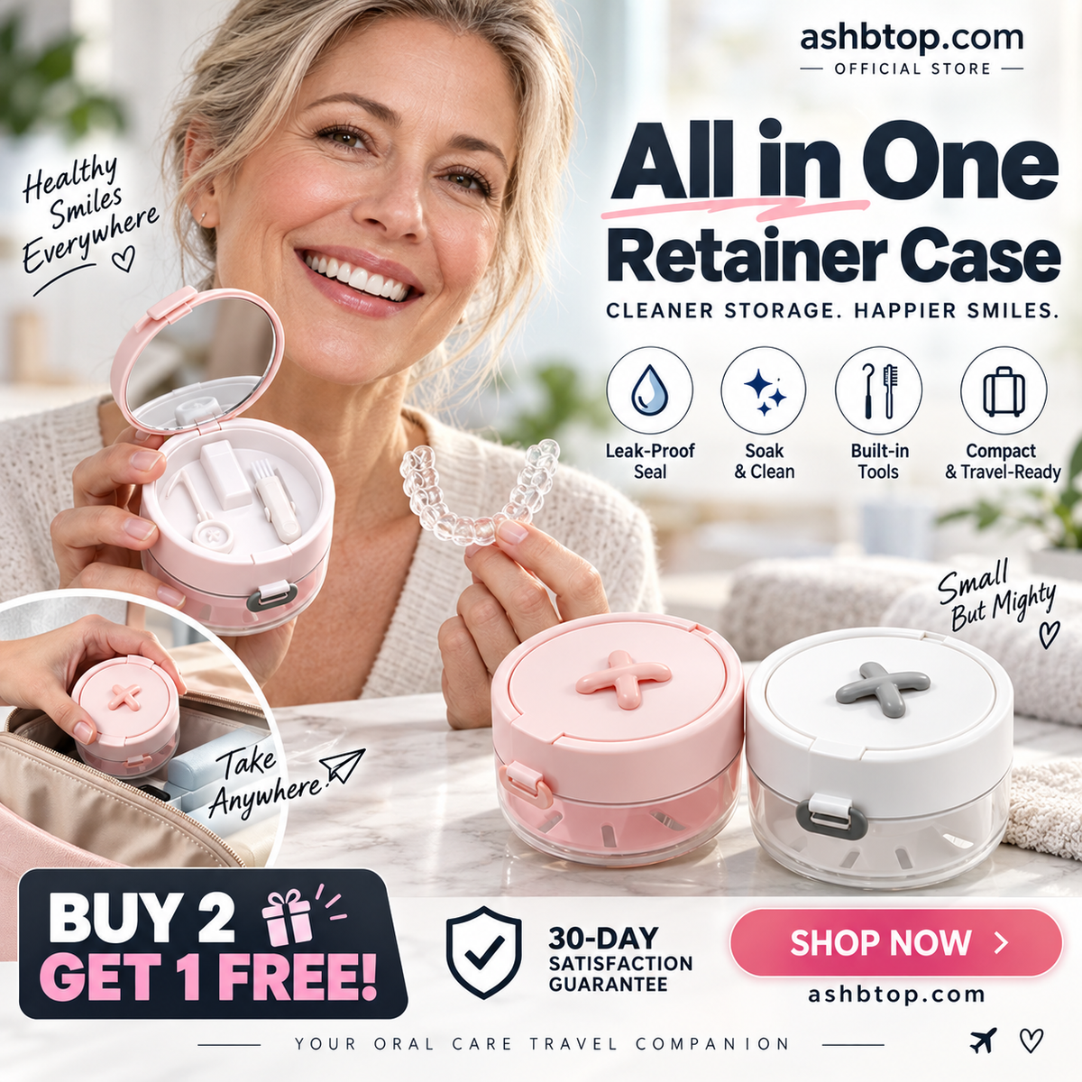 🔥Last Day Special Price £12.99!✨50K+ SOLD!🦷All-in-One Retainer Storage Case — Soaking Compartment, Built-in Mirror & Cleaning Tools