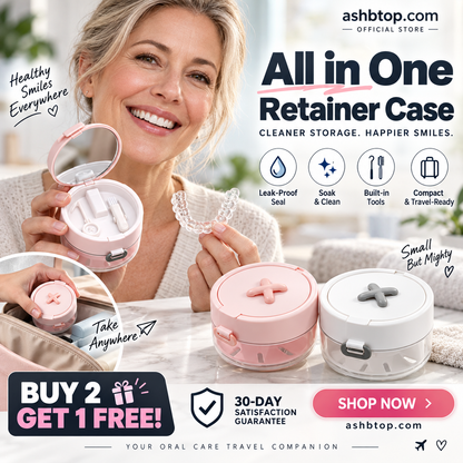 🔥Last Day Special Price £12.99!✨50K+ SOLD!🦷All-in-One Retainer Storage Case — Soaking Compartment, Built-in Mirror & Cleaning Tools