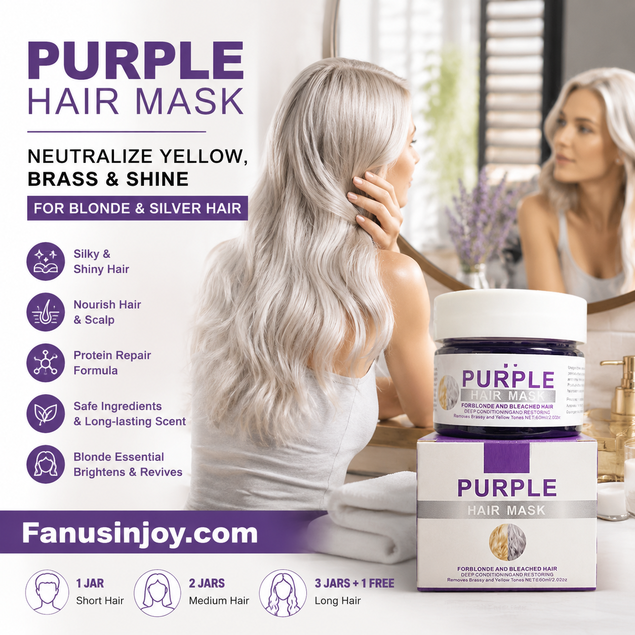 🏆 Last Day Special Price £9.99 ! ✨Moisturizing Purple Hair Mask with Long-Lasting Scent, Anti-Brass Deep Conditioning Mask for Blonde Bleached Hair
