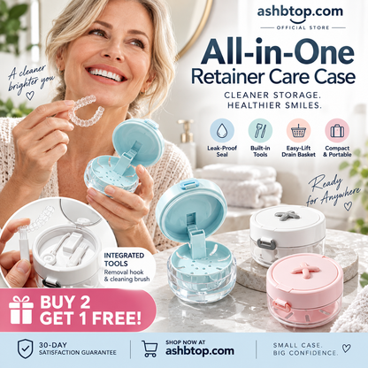 🔥Last Day Special Price £12.99!✨50K+ SOLD!🦷All-in-One Retainer Storage Case — Soaking Compartment, Built-in Mirror & Cleaning Tools
