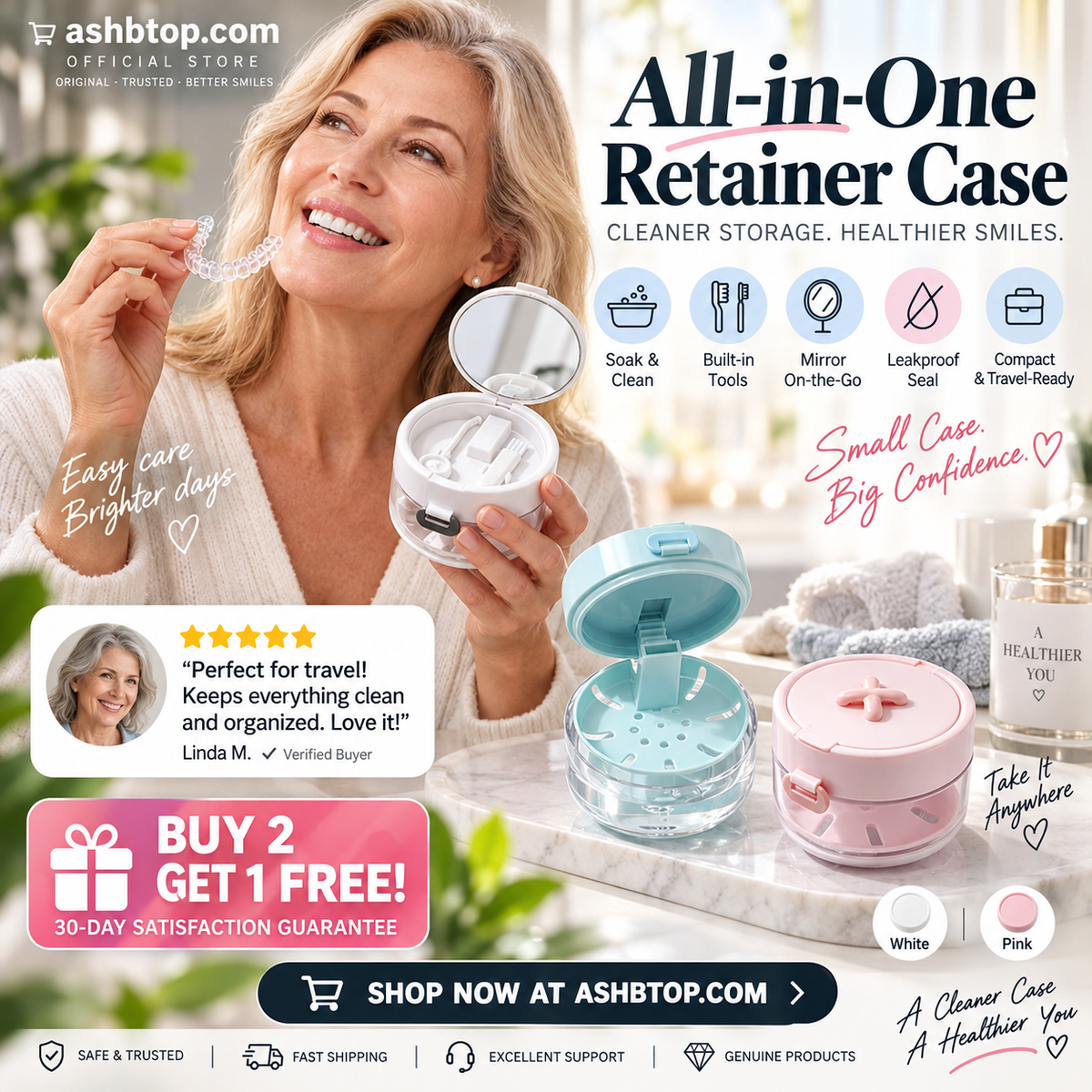 🔥Last Day Special Price £12.99!✨50K+ SOLD!🦷All-in-One Retainer Storage Case — Soaking Compartment, Built-in Mirror & Cleaning Tools