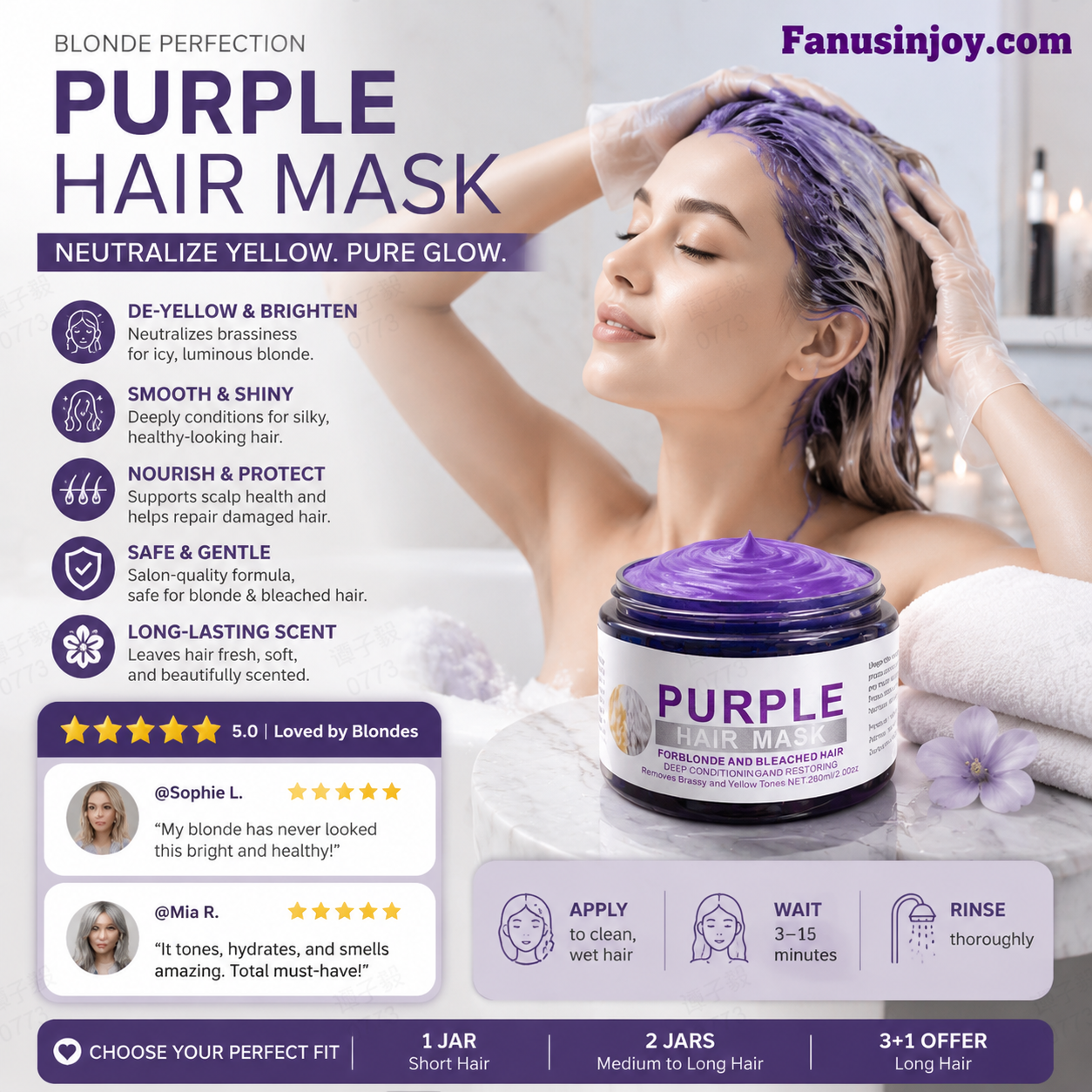 🏆 Last Day Special Price £9.99 ! ✨Moisturizing Purple Hair Mask with Long-Lasting Scent, Anti-Brass Deep Conditioning Mask for Blonde Bleached Hair