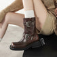 Bottes rétro mi-mollet à bout rond avec fermeture éclair latérale pour femmes