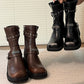 Bottes rétro mi-mollet à bout rond avec fermeture éclair latérale pour femmes