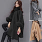 Élégant manteau poncho à col en fausse fourrure de couleur unie