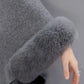 Élégant manteau poncho à col en fausse fourrure de couleur unie