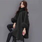 Élégant manteau poncho à col en fausse fourrure de couleur unie