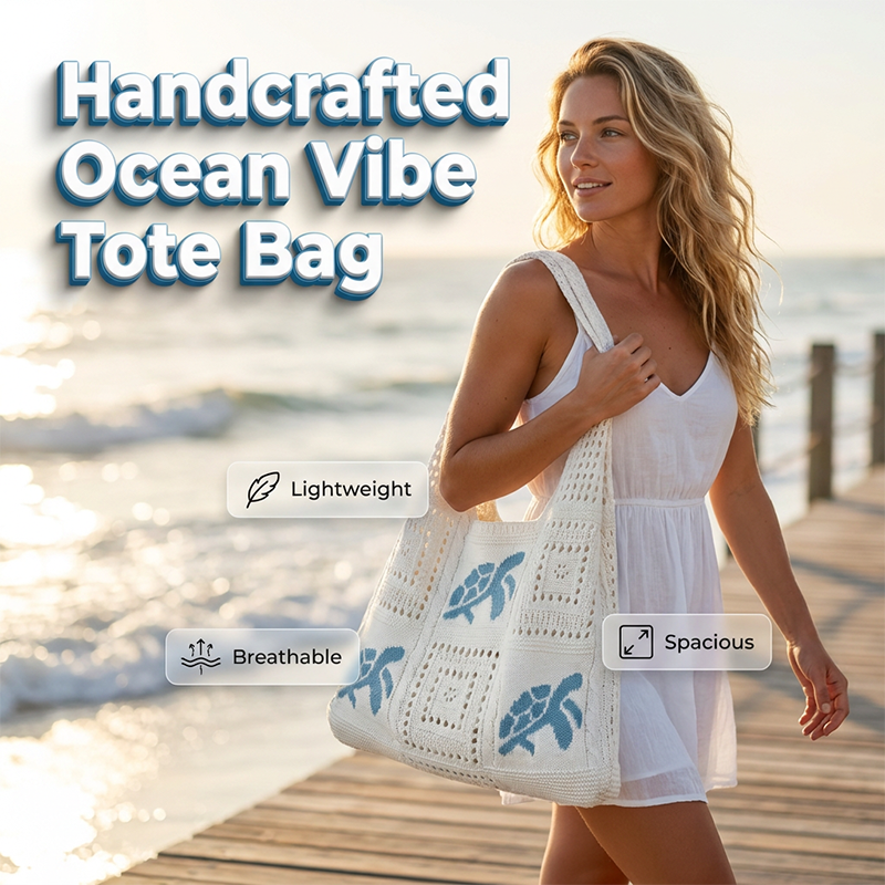 50% Off Turtle Pattern Crochet Tote Bag | Summer Essential