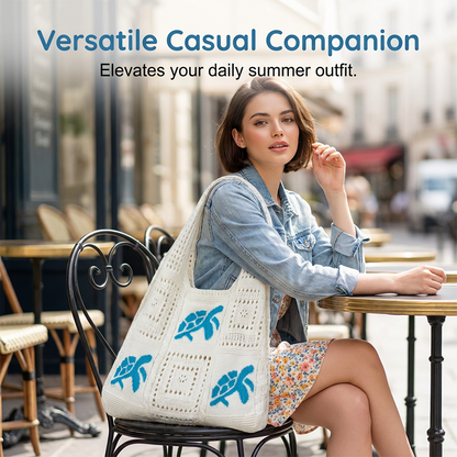 50% Off Turtle Pattern Crochet Tote Bag | Summer Essential