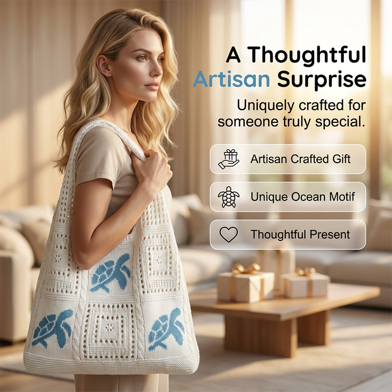 50% Off Turtle Pattern Crochet Tote Bag | Summer Essential