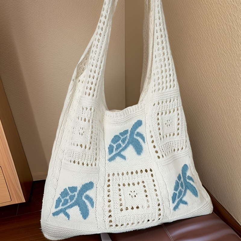 50% Off Turtle Pattern Crochet Tote Bag | Summer Essential