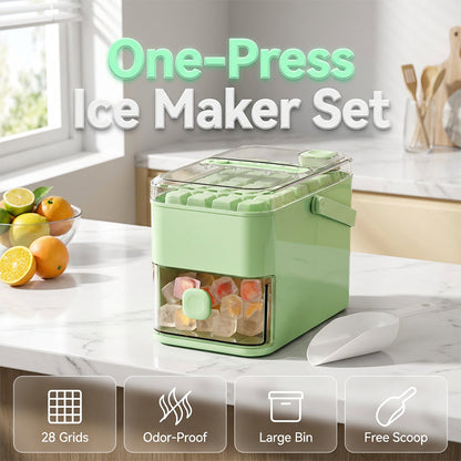 One-Press Ice Cube Maker – 28 Cubes Instantly, Airtight Odour-Proof Storage