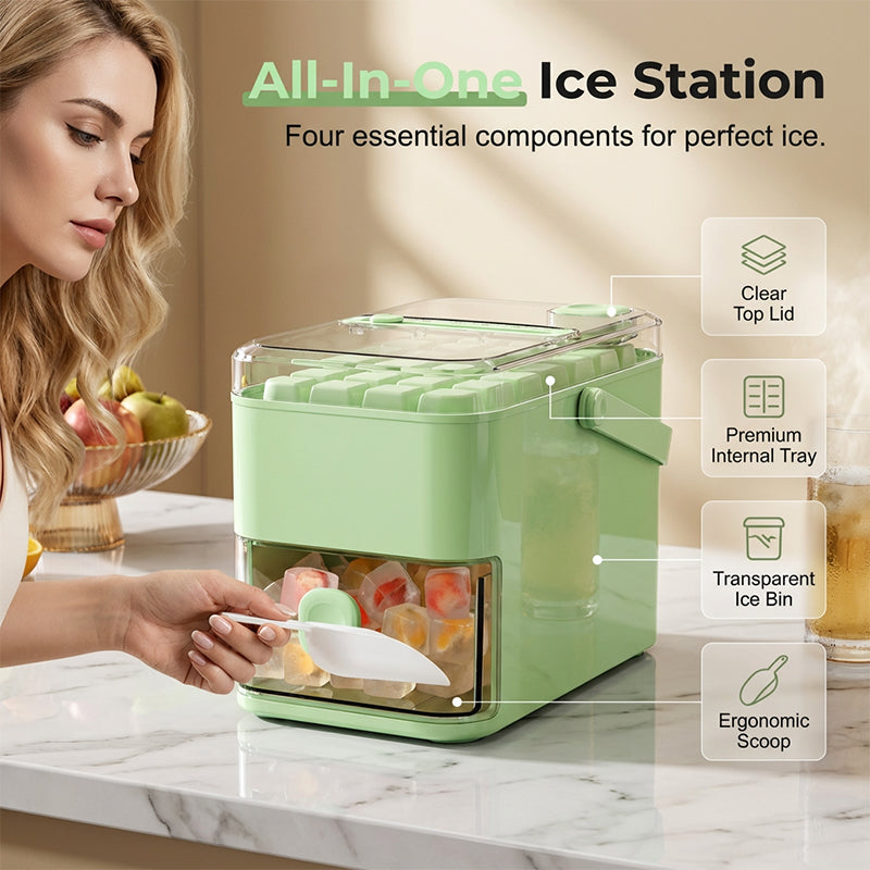 One-Press Ice Cube Maker – 28 Cubes Instantly, Airtight Odour-Proof Storage