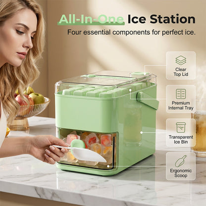 One-Press Ice Cube Maker – 28 Cubes Instantly, Airtight Odour-Proof Storage