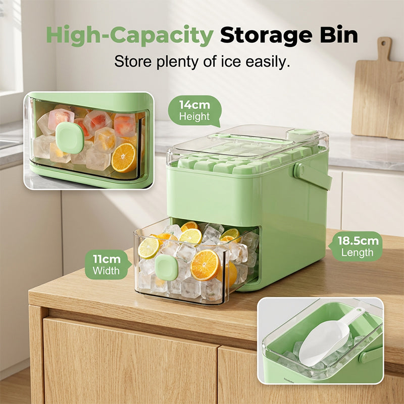 One-Press Ice Cube Maker – 28 Cubes Instantly, Airtight Odour-Proof Storage