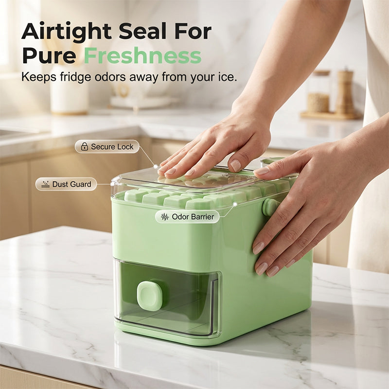 One-Press Ice Cube Maker – 28 Cubes Instantly, Airtight Odour-Proof Storage