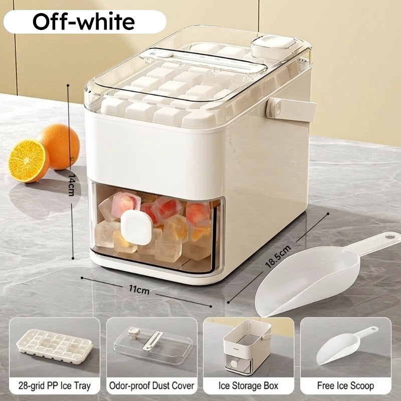 One-Press Ice Cube Maker – 28 Cubes Instantly, Airtight Odour-Proof Storage