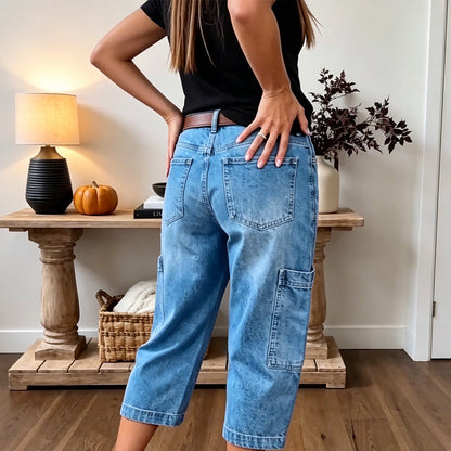👖 LIMITED-TIME 50% OFF! ✨ Women's Casual Stretchy Cropped Denim Pants – Barrel Fit, Mid-Waist, Multi-Pockets 🌿