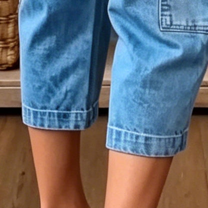 👖 LIMITED-TIME 50% OFF! ✨ Women's Casual Stretchy Cropped Denim Pants – Barrel Fit, Mid-Waist, Multi-Pockets 🌿