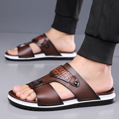 ☀️ 50% Off | Men's Faux Leather Slip-On Sandals – Premium Comfort & Free Shipping! ✈️🌞