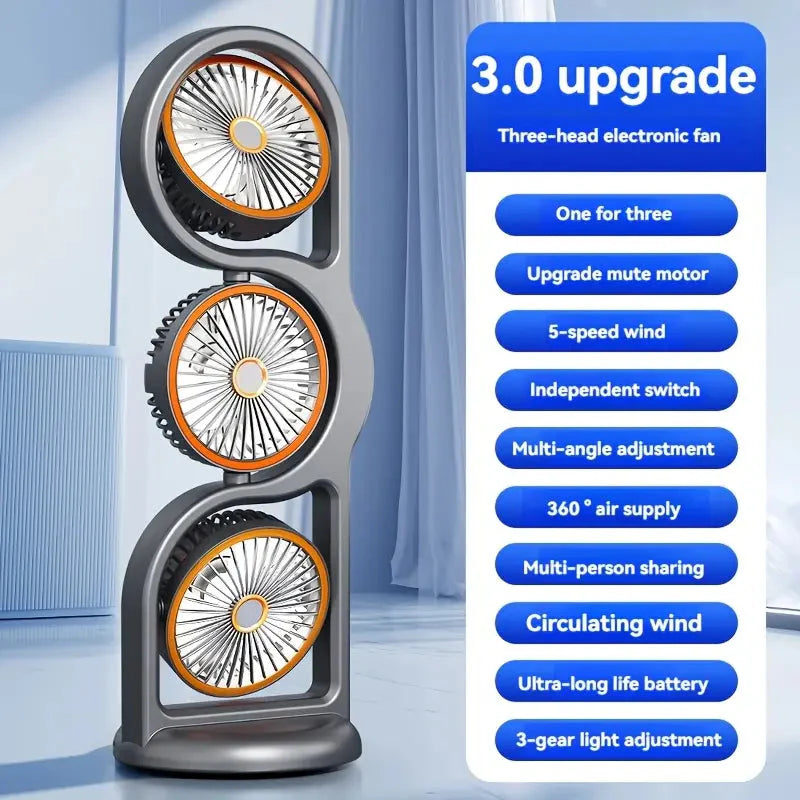 ⏳Time-Limited Special⏰3‑Head USB Fan 2026 – 360° Cool Air, 5 Speeds, Rechargeable – Anywhere You Need It
