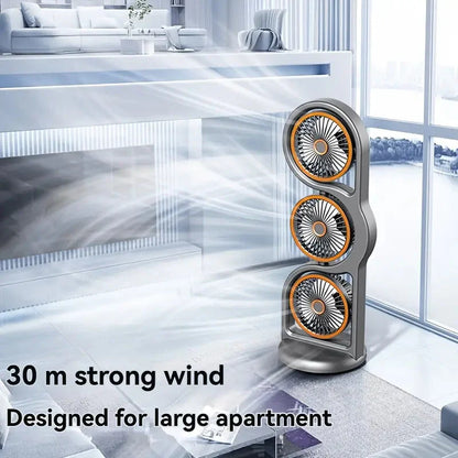 📢📢50% OFF !! ⏰3-Head USB Rechargeable Desk Fan, 720° Air Circulation, 5 Speeds, Ultra Quiet Portable Mini Cooler for Office Bedroom Camping