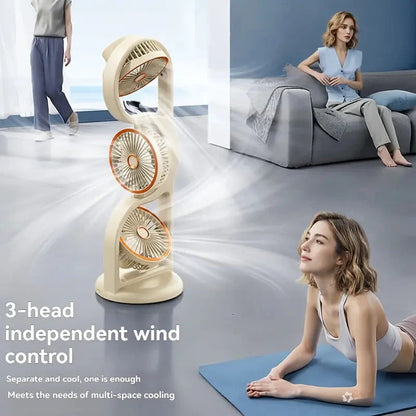 📢📢50% OFF !! ⏰3-Head USB Rechargeable Desk Fan, 720° Air Circulation, 5 Speeds, Ultra Quiet Portable Mini Cooler for Office Bedroom Camping