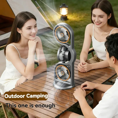 📢📢50% OFF !! ⏰3-Head USB Rechargeable Desk Fan, 720° Air Circulation, 5 Speeds, Ultra Quiet Portable Mini Cooler for Office Bedroom Camping