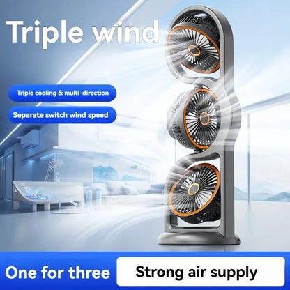 📢📢50% OFF !! ⏰3-Head USB Rechargeable Desk Fan, 720° Air Circulation, 5 Speeds, Ultra Quiet Portable Mini Cooler for Office Bedroom Camping