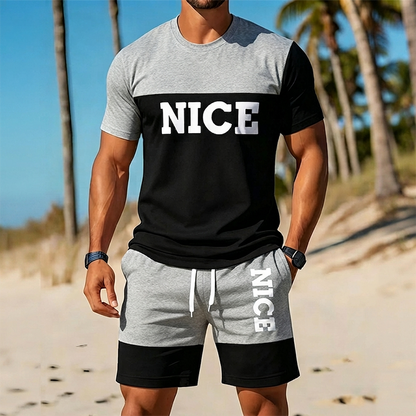 ☀️ 50% Off  Men's Color-Block Tee and Shorts Set – Summer Special