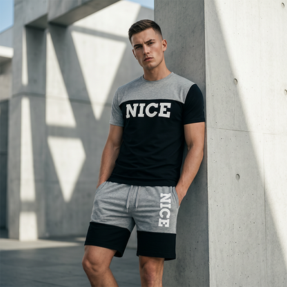 ☀️ 50% Off  Men's Color-Block Tee and Shorts Set – Summer Special