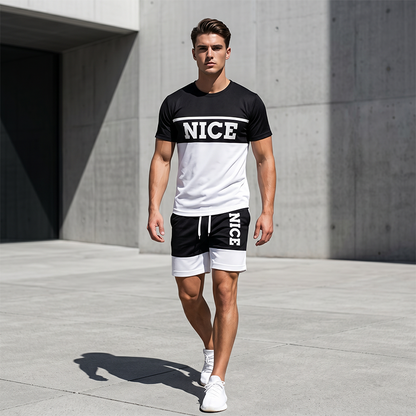 ☀️ 50% Off  Men's Color-Block Tee and Shorts Set – Summer Special