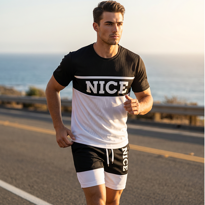 ☀️ 50% Off  Men's Color-Block Tee and Shorts Set – Summer Special