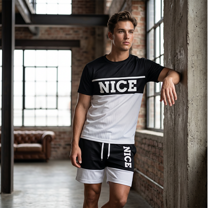 ☀️ 50% Off  Men's Color-Block Tee and Shorts Set – Summer Special