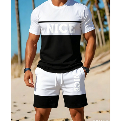 ☀️ 50% Off  Men's Color-Block Tee and Shorts Set – Summer Special