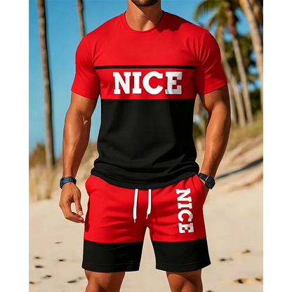 ☀️ 50% Off  Men's Color-Block Tee and Shorts Set – Summer Special