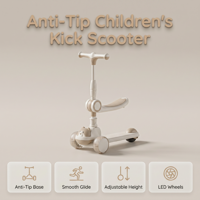 🛴 Anti-Tip Kick Scooter for Kids with Light-Up Wheels – Safe, Stable and Fun for Outdoor Play ✨