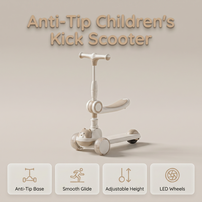 🛴 Anti-Tip Kick Scooter for Kids with Light-Up Wheels – Safe, Stable and Fun for Outdoor Play ✨