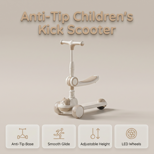 🛴 Anti-Tip Kick Scooter for Kids with Light-Up Wheels – Safe, Stable and Fun for Outdoor Play ✨