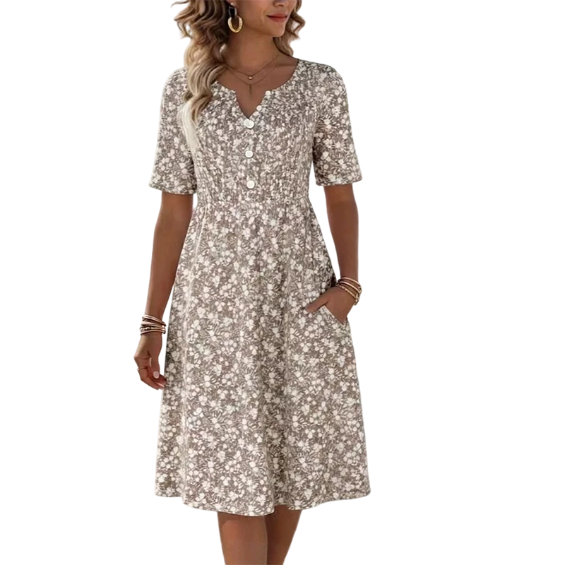 👗✨ Women's Casual V-Neck Print Dress with Pockets
